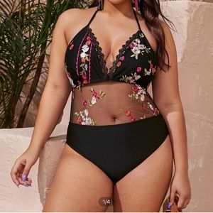 SHEIN One Piece Floral Mesh Swimsuit